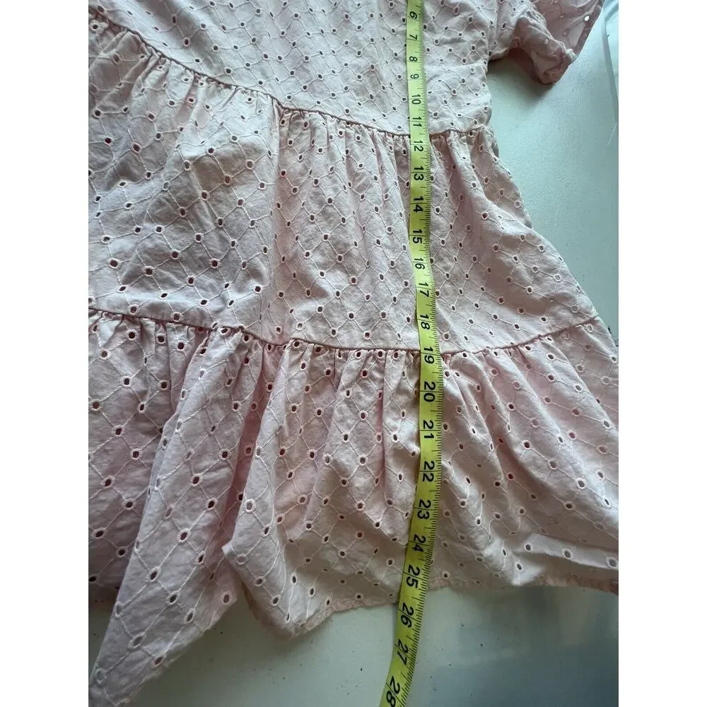Gymboree Casual Dressy Eyelet Pink Dress Fully Lined Ruffle Dress Girls M 7/8